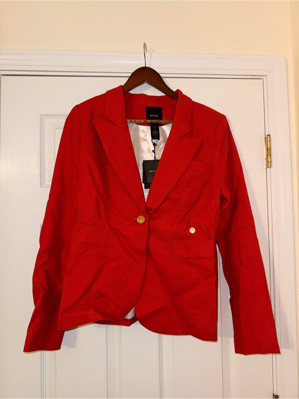 Smythe Red Classic Dutchess Blazer with Gold Buttons
